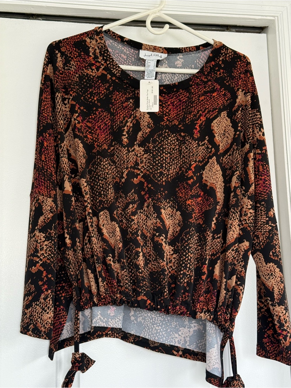 Joseph Ribkoff Black, Brown & Rust Snake-Print Long Sleeve Top